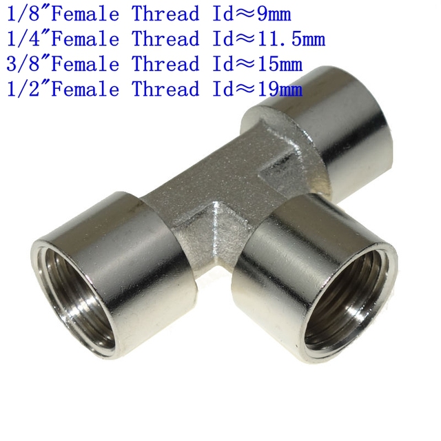 Trójnik żeński mosiężny niklowany złącze BSPP, średnica rur 1/8, 1/4, 3/8, 1/2 - Wianko - 1