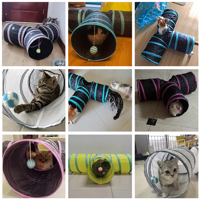 Interaktywna zabawka dla kota - tunel, pióro i puszyste myszy - Wianko - 4