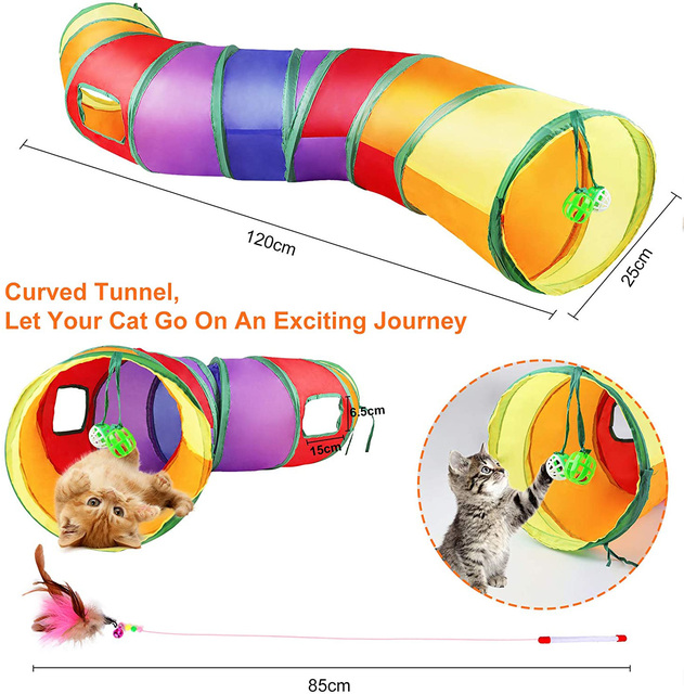 Interaktywna zabawka dla kota - tunel, pióro i puszyste myszy - Wianko - 7