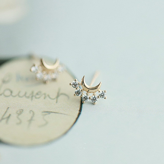 Kolczyki srebrne z 925 srebrem i pozłacane 14K, zdobiące kryształowy księżyc, idealne dla kobiet i studentek - Wianko - 3