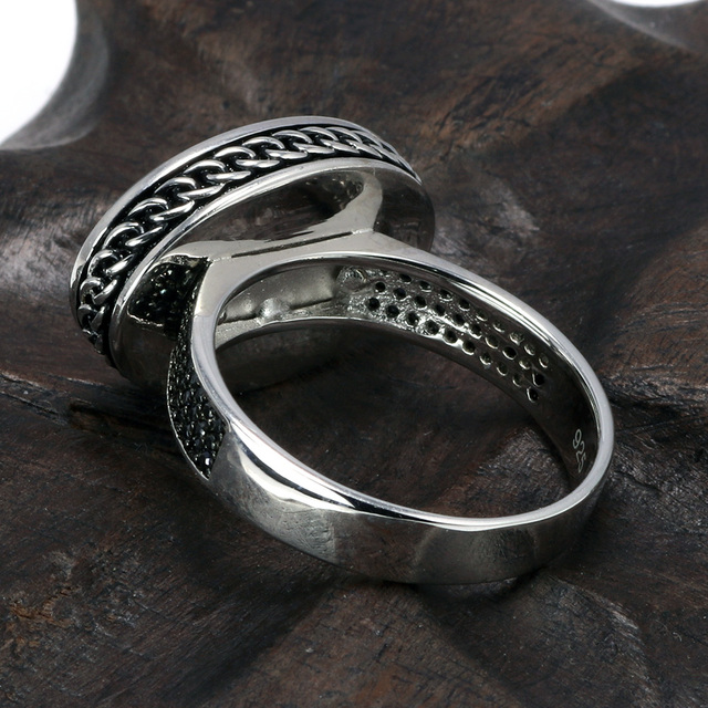 Tureckie pierścionki męskie z kolorowymi kamieniami - duże, vintage, wykonane z 925 srebra - Wianko - 16