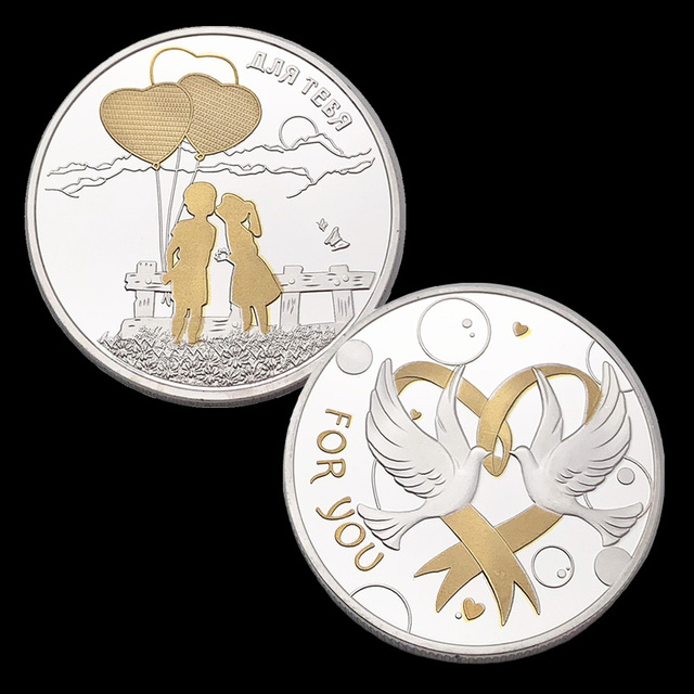 Serca Lovebirds - rosyjska moneta kolekcjonerska w kształcie serca, posrebrzana, idealna jako pamiątka, możliwość personalizacji logo - Wianko - 1