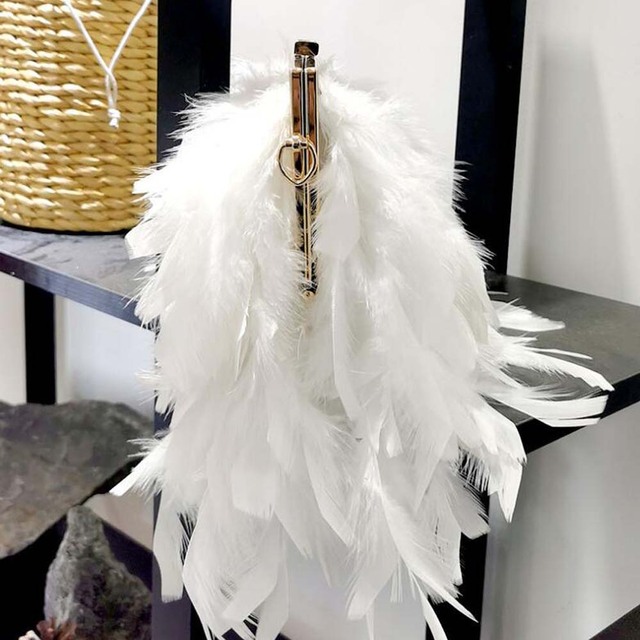 Luksusowa torebka kopertówka damska z prawdziwymi strusimi piórami i uchwytem Tassel na wieczorne imprezy i kolacje - Wianko - 22