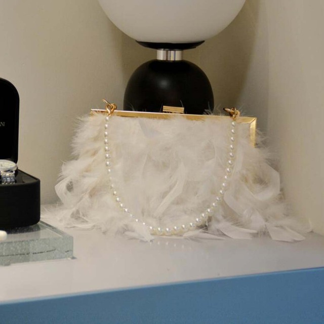 Luksusowa torebka kopertówka damska z prawdziwymi strusimi piórami i uchwytem Tassel na wieczorne imprezy i kolacje - Wianko - 13