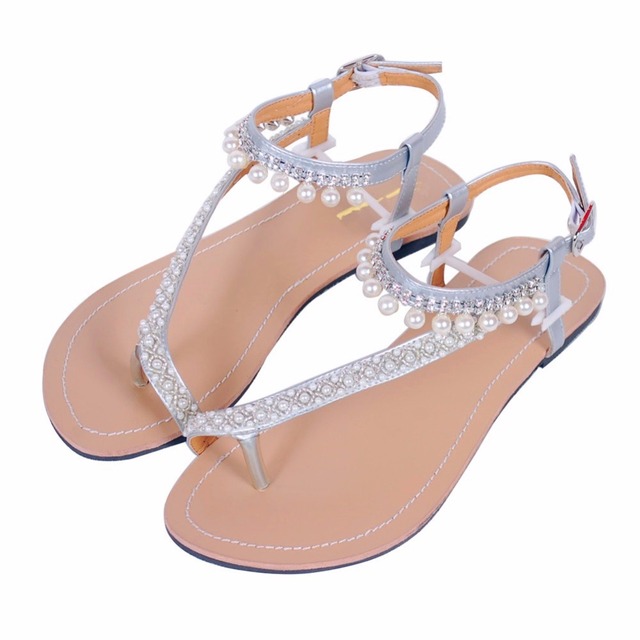 Letnie damskie sandały boho Beach perłowe t-strap - Wianko - 16