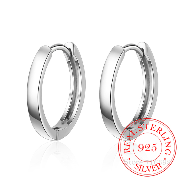 Oryginalne, gładkie srebrne kolczyki okrągłe obręcze 925 Sterling Silver 14mm dla mężczyzn i kobiet - Wianko - 2