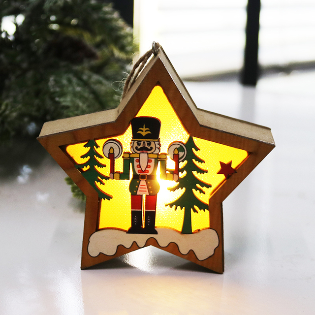 Drewniany wisiorek w kształcie gwiazdy z motywem dziadka do orzechów na Boże Narodzenie - dekoracja choinkowa na nowy rok - Wianko - 6