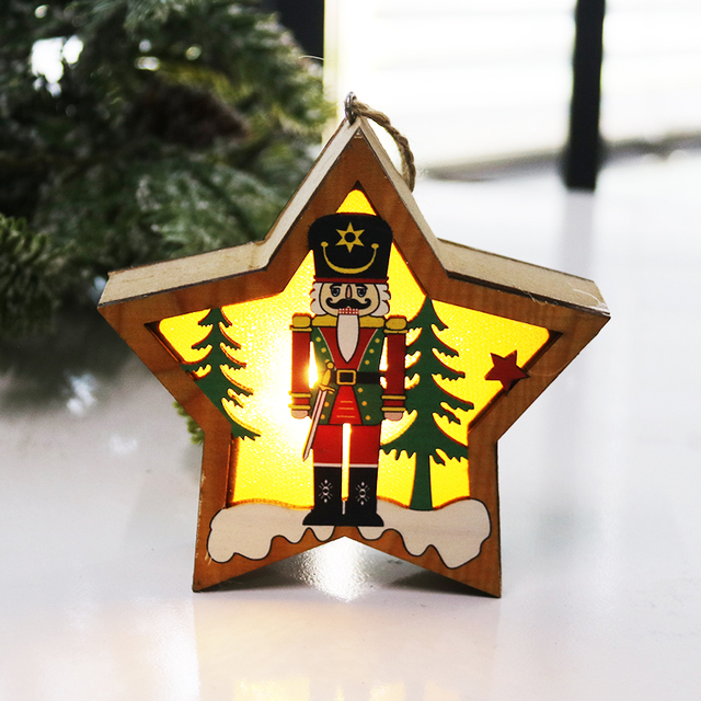 Drewniany wisiorek w kształcie gwiazdy z motywem dziadka do orzechów na Boże Narodzenie - dekoracja choinkowa na nowy rok - Wianko - 5