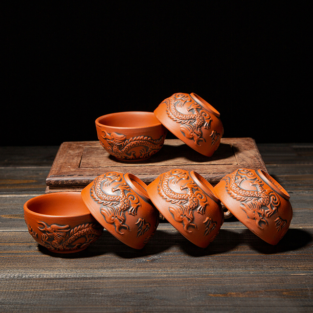 Podwójny kubek do herbaty z motywem smoka, wykonany z retro chińskiej purpurowej gliny, idealny do ceremonii parzenia herbaty Puerh Dahongpao - Wianko - 19