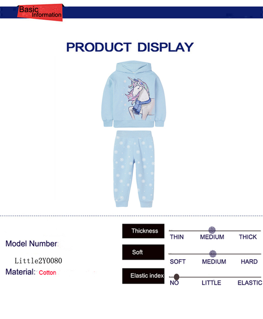 Zestaw aksamitnej odzieży dla małych dziewczynek z kapturem - wzór jednorożca, niebieskie spodnie z długimi rękawami - Wianko - 1