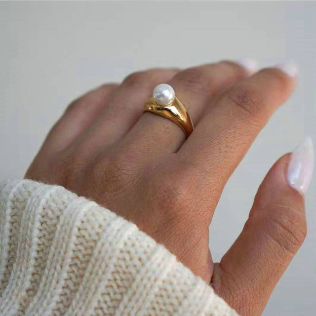 Obrączki ślubne - Stal nierdzewna 316L, wysoka jakość, słodkowodna perła, stalowe pierścienie dla kobiet - Wianko - 4