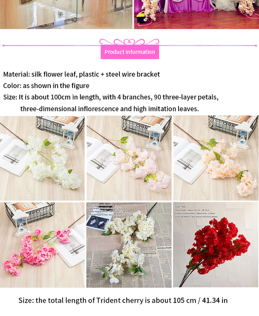 Sztuczny kwiat wiśni różowy/biały - drzewo wiśni, jedwabiu, wiosna, DIY Bonsai, arch, rekwizyty, ślub, dekoracja wnętrz - Wianko - 2