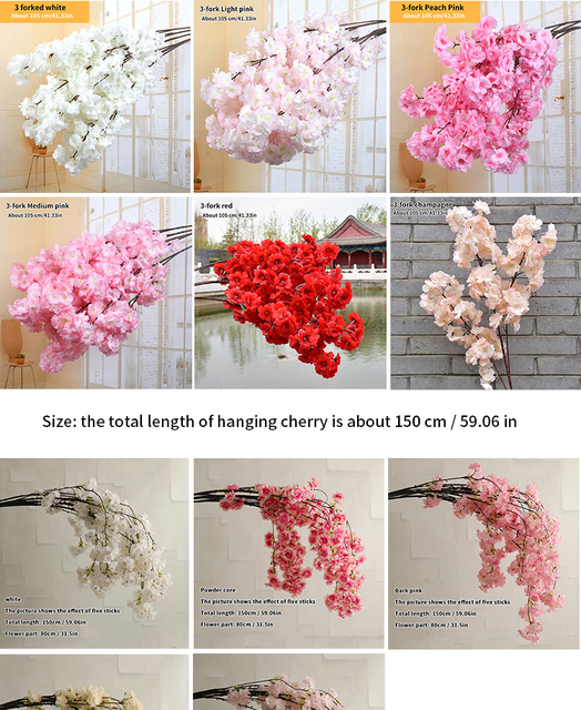 Sztuczny kwiat wiśni różowy/biały - drzewo wiśni, jedwabiu, wiosna, DIY Bonsai, arch, rekwizyty, ślub, dekoracja wnętrz - Wianko - 3