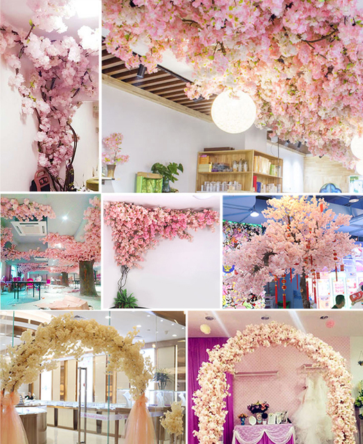 Sztuczny kwiat wiśni różowy/biały - drzewo wiśni, jedwabiu, wiosna, DIY Bonsai, arch, rekwizyty, ślub, dekoracja wnętrz - Wianko - 1