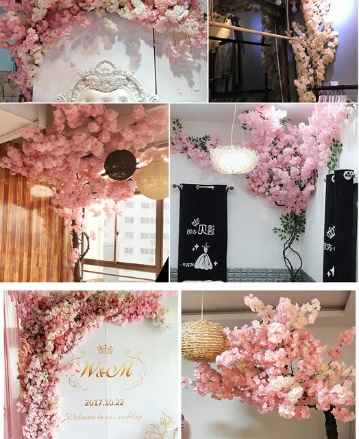 Sztuczny kwiat wiśni różowy/biały - drzewo wiśni, jedwabiu, wiosna, DIY Bonsai, arch, rekwizyty, ślub, dekoracja wnętrz - Wianko - 8