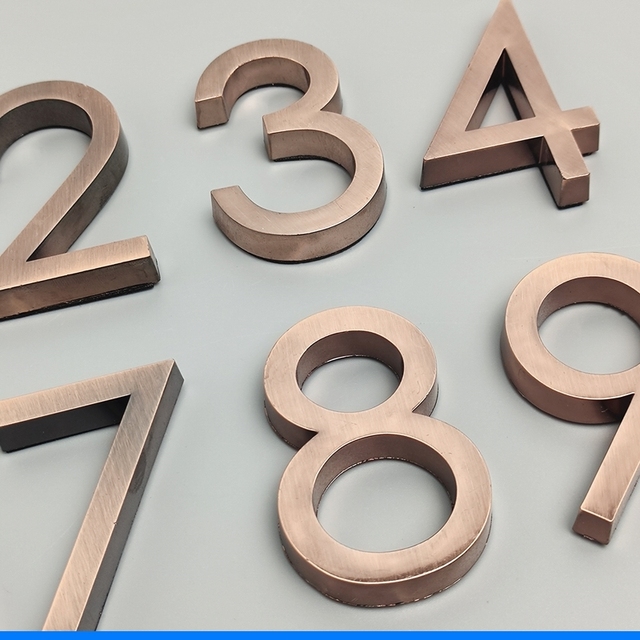 1 sztuka Naklejka 3D z nowoczesnym numerem domu od 0 do 9 do drzwi hotelowych lub mieszkalnych - brązowa naklejka z głównym numerem w kolorze miedzi - Wianko - 3
