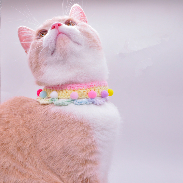 Tęczowe kotki - ręcznie robione akcesoria dla kotów: regulowane śliniaki w różowej koronce, słodkie chusty dla psa, dekoracyjne obroże Bluecat - Wianko - 1