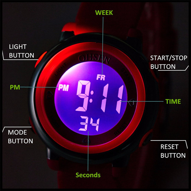 Zegarek cyfrowy LED OHSEN Moda Dziecięcy Wodoodporny 2021 - dostępny dla dziewczyn i chłopców - Wianko - 8