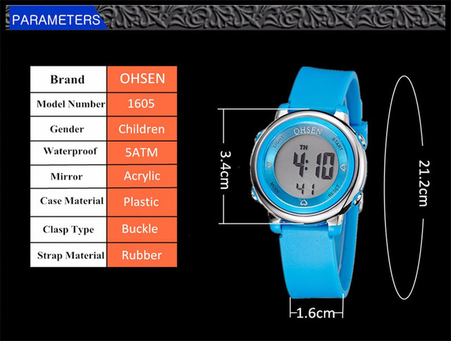 Zegarek cyfrowy LED OHSEN Moda Dziecięcy Wodoodporny 2021 - dostępny dla dziewczyn i chłopców - Wianko - 2