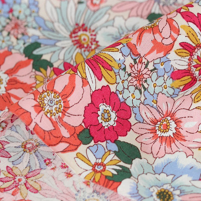 Kwiatowy materiał z popeliny bawełnianej, letnie wzory, do patchworku, ręcznie robione, 0,5 metra - Wianko - 38