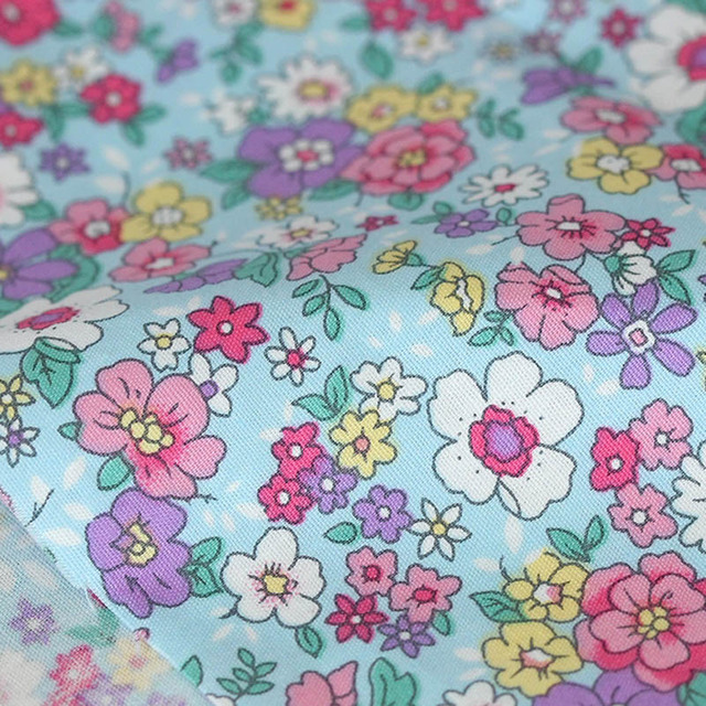 Kwiatowy materiał z popeliny bawełnianej, letnie wzory, do patchworku, ręcznie robione, 0,5 metra - Wianko - 43