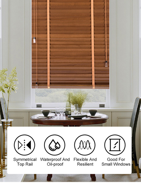 Drewniane żaluzje niestandardowe 35mm brązowe/białe/wielbłąd - blok światła w oknie migawki dla domu, kuchni i salonu - Wianko - 1