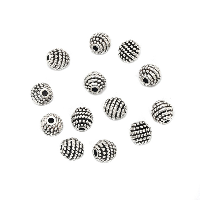 20 sztuk/partia koralików okrągłych z 7.8mm stopu cynku w kolorze srebrnym, style vintage, do samodzielnego wykonania naszyjnika - Wianko - 7