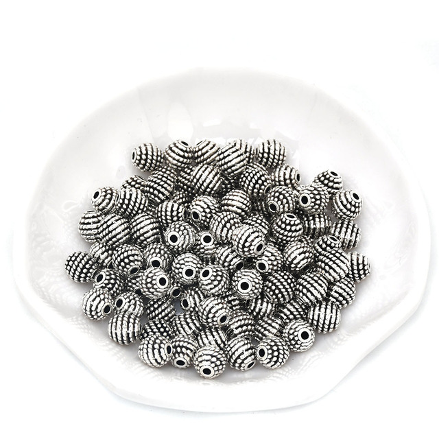 20 sztuk/partia koralików okrągłych z 7.8mm stopu cynku w kolorze srebrnym, style vintage, do samodzielnego wykonania naszyjnika - Wianko - 6