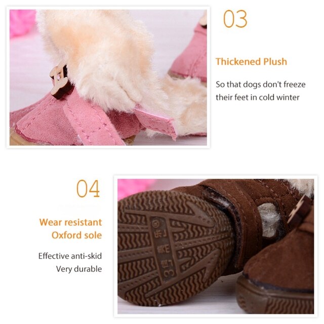 Zestaw 4 butów dla małych psów - ciepłe, wodoodporne, z futrem, idealne na zimę - Chihuahua, Yorkie - Wianko - 4