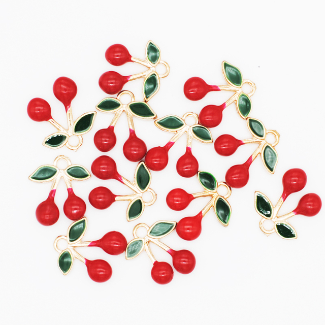 10/20/50 sztuk emalia Cherry Charms - wyjątkowe owoce do biżuterii DIY: wisiorki, naszyjniki, kolczyki - akcesoria 15*17mm - Wianko - 5
