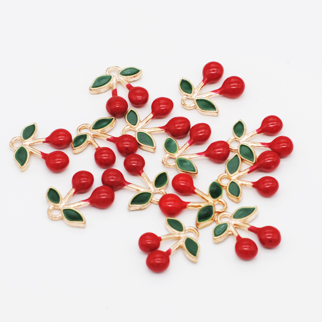 10/20/50 sztuk emalia Cherry Charms - wyjątkowe owoce do biżuterii DIY: wisiorki, naszyjniki, kolczyki - akcesoria 15*17mm - Wianko - 6