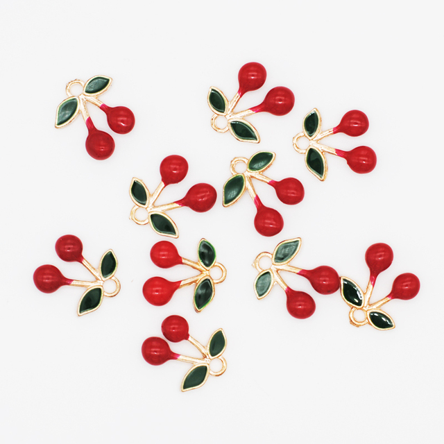 10/20/50 sztuk emalia Cherry Charms - wyjątkowe owoce do biżuterii DIY: wisiorki, naszyjniki, kolczyki - akcesoria 15*17mm - Wianko - 7