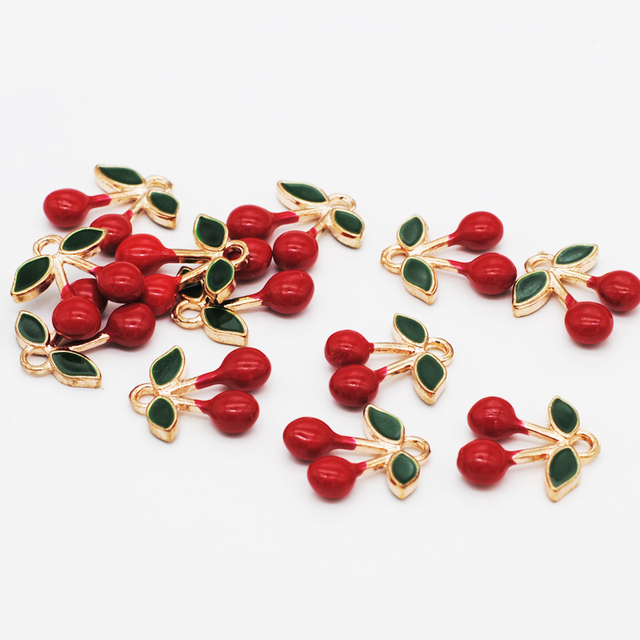 10/20/50 sztuk emalia Cherry Charms - wyjątkowe owoce do biżuterii DIY: wisiorki, naszyjniki, kolczyki - akcesoria 15*17mm - Wianko - 4