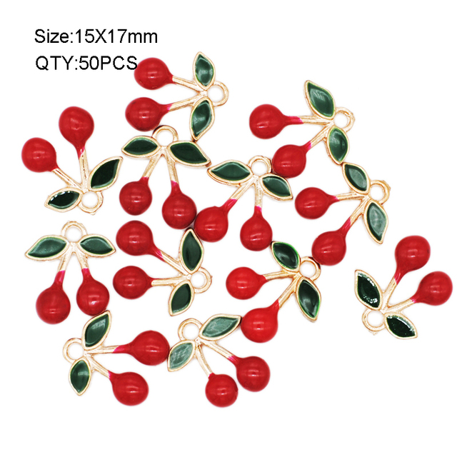10/20/50 sztuk emalia Cherry Charms - wyjątkowe owoce do biżuterii DIY: wisiorki, naszyjniki, kolczyki - akcesoria 15*17mm - Wianko - 3