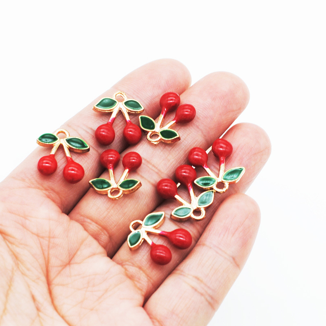 10/20/50 sztuk emalia Cherry Charms - wyjątkowe owoce do biżuterii DIY: wisiorki, naszyjniki, kolczyki - akcesoria 15*17mm - Wianko - 9