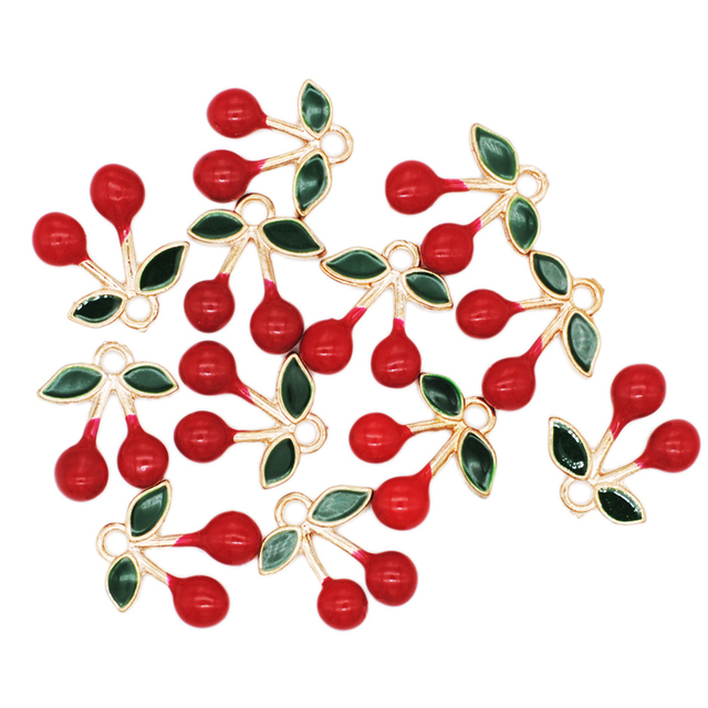 10/20/50 sztuk emalia Cherry Charms - wyjątkowe owoce do biżuterii DIY: wisiorki, naszyjniki, kolczyki - akcesoria 15*17mm - Wianko - 1