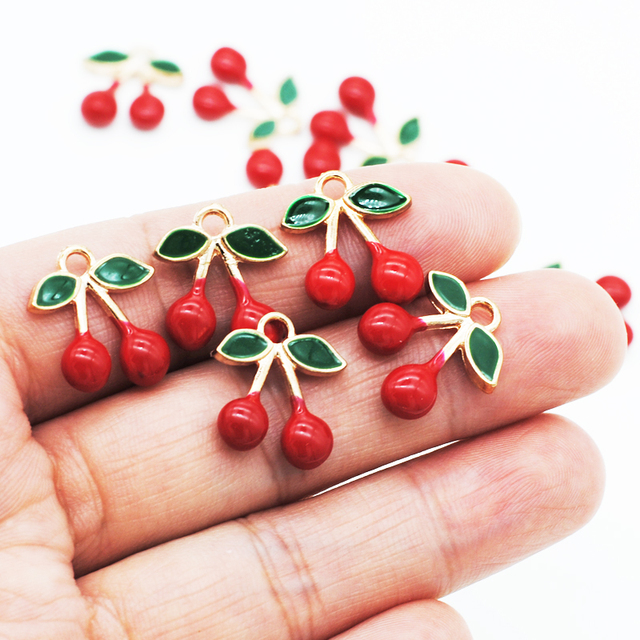 10/20/50 sztuk emalia Cherry Charms - wyjątkowe owoce do biżuterii DIY: wisiorki, naszyjniki, kolczyki - akcesoria 15*17mm - Wianko - 8