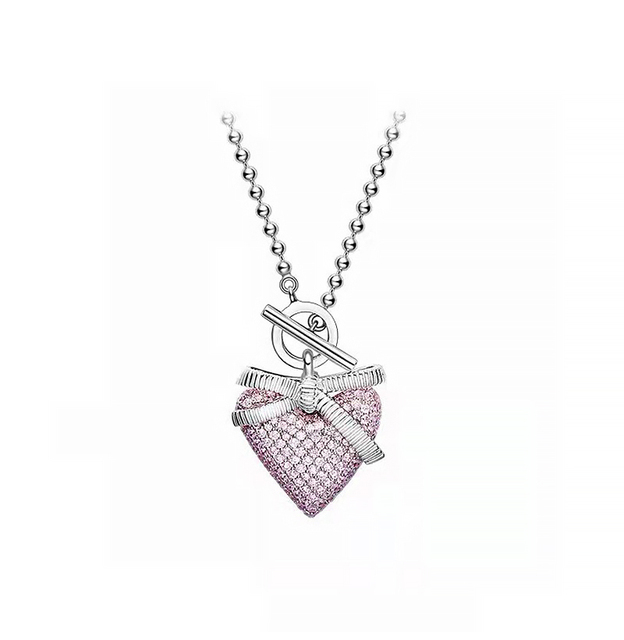 Zestaw różowych diamentowych kolczyków serce 925 srebro wysokiej jakości z cyrkoniami - Wianko - 6