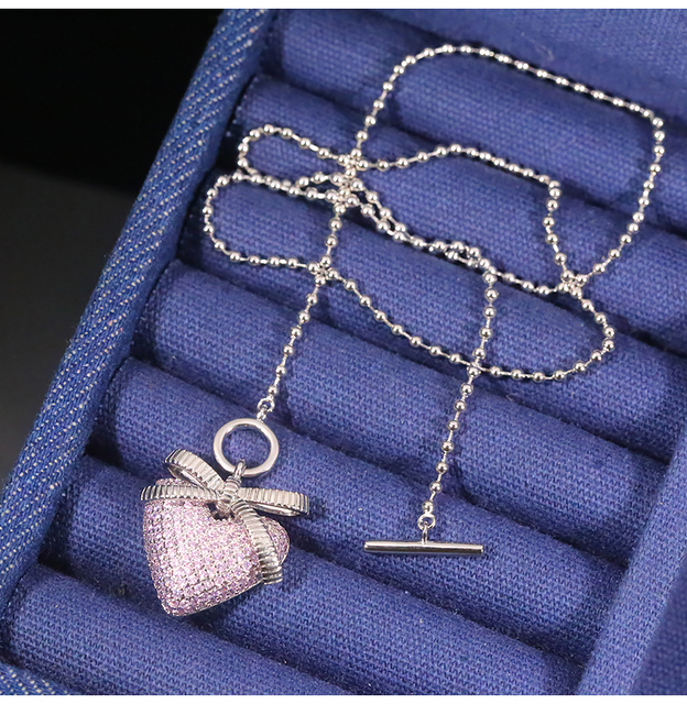 Zestaw różowych diamentowych kolczyków serce 925 srebro wysokiej jakości z cyrkoniami - Wianko - 15