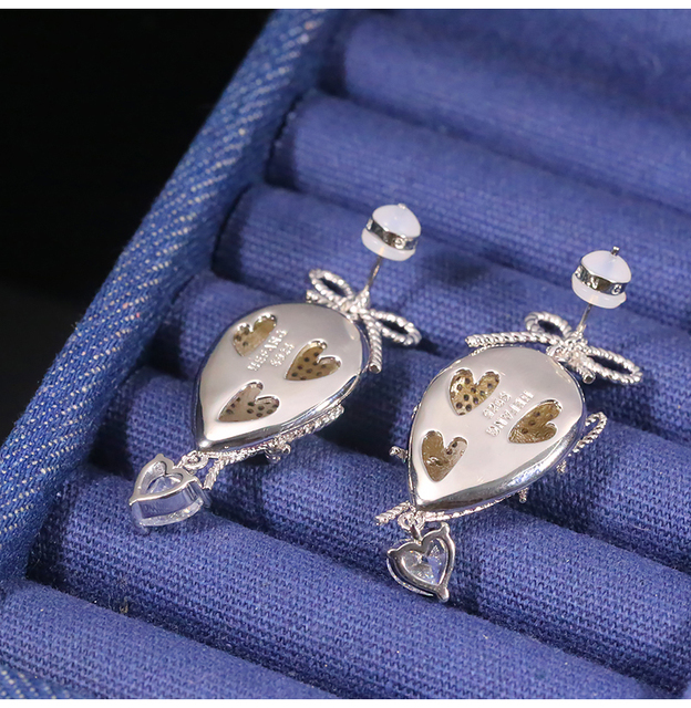 Zestaw różowych diamentowych kolczyków serce 925 srebro wysokiej jakości z cyrkoniami - Wianko - 22