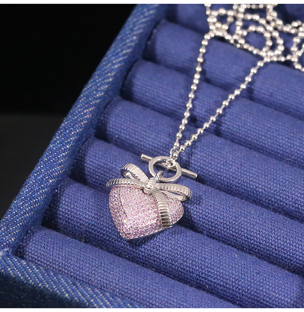 Zestaw różowych diamentowych kolczyków serce 925 srebro wysokiej jakości z cyrkoniami - Wianko - 23