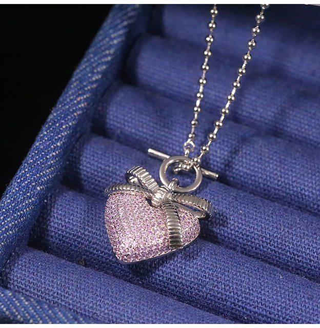 Zestaw różowych diamentowych kolczyków serce 925 srebro wysokiej jakości z cyrkoniami - Wianko - 10