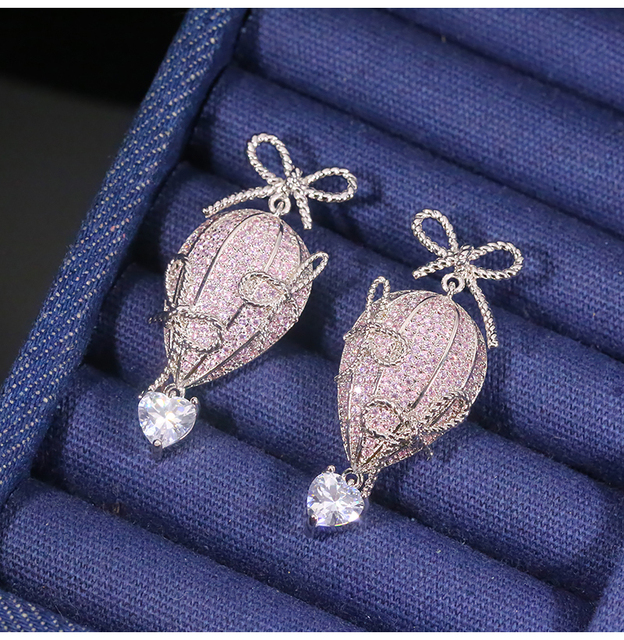 Zestaw różowych diamentowych kolczyków serce 925 srebro wysokiej jakości z cyrkoniami - Wianko - 18