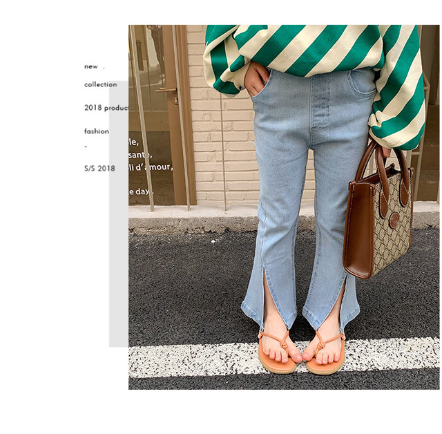 Dżinsy dziecięce elastyczne typu boot-cut w jednym kolorze, przejściowe dla dziewczynki, casual, wszystkie okazje flare spodnie z denimu - Wianko - 10