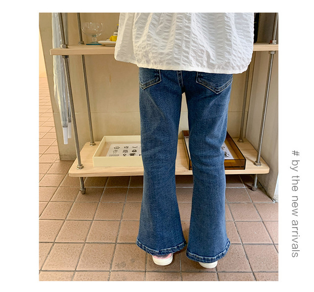 Dżinsy dziecięce elastyczne typu boot-cut w jednym kolorze, przejściowe dla dziewczynki, casual, wszystkie okazje flare spodnie z denimu - Wianko - 7