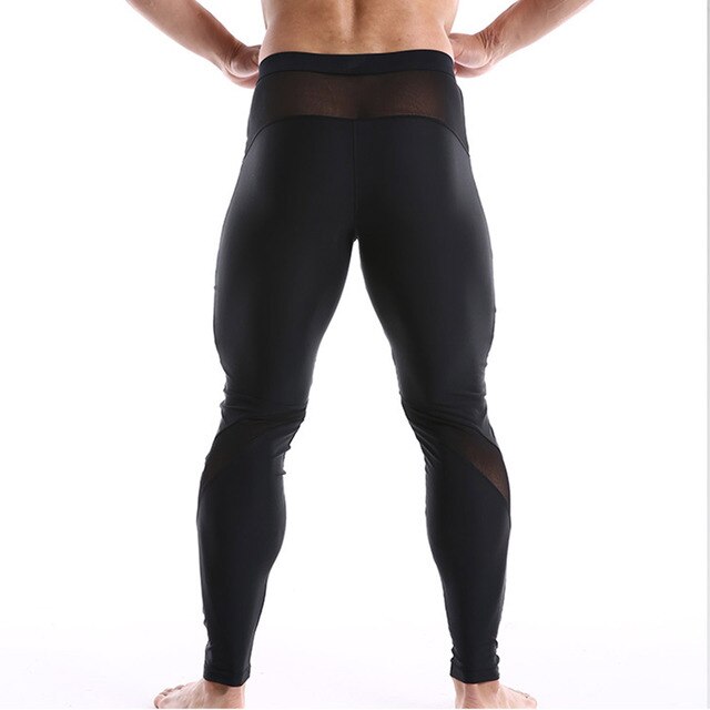 Męskie spodnie do jogi z szerokim elastycznym pasem, siatkowymi wstawkami i wzorem patchworkowym - idealne na fitness i taniec w siłowni - Wianko - 4