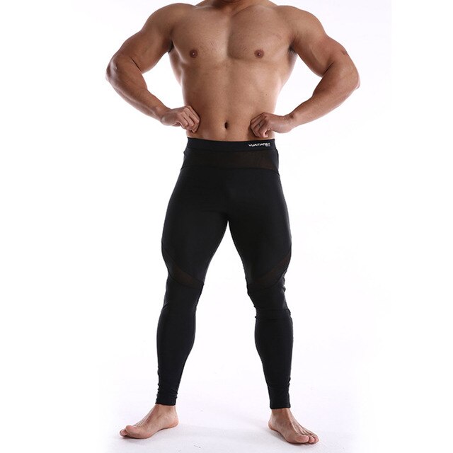 Męskie spodnie do jogi z szerokim elastycznym pasem, siatkowymi wstawkami i wzorem patchworkowym - idealne na fitness i taniec w siłowni - Wianko - 3