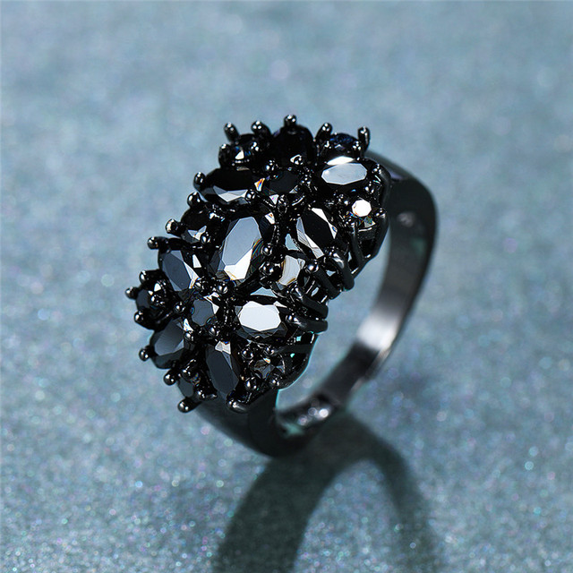 Duża czarna obrączka z owalnym kamieniem vintage dla kobiet, pierścionek obietnicy miłości - Wianko - 2