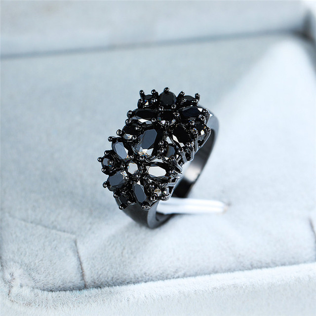 Duża czarna obrączka z owalnym kamieniem vintage dla kobiet, pierścionek obietnicy miłości - Wianko - 6
