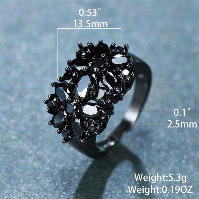 Duża czarna obrączka z owalnym kamieniem vintage dla kobiet, pierścionek obietnicy miłości - Wianko - 4